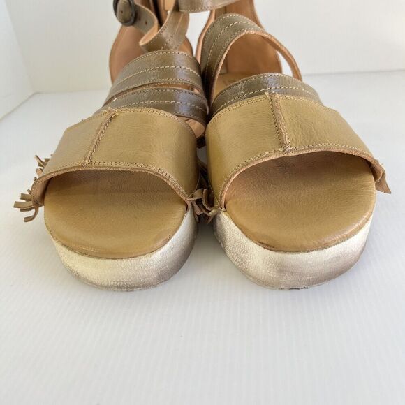 Bed Stu Emelia Fringe Sandals Size 11 Brown Leather Buckle Zip Platform Wedge - Picture 6 of 13